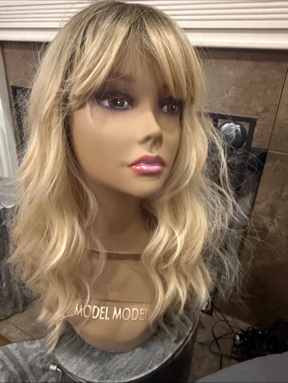 Blonde Wavy Wig with Soft Bangs